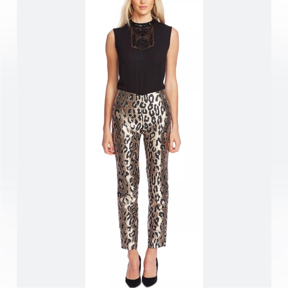 Vince Camuto Leopard Print Pants Gold Metallic 6
